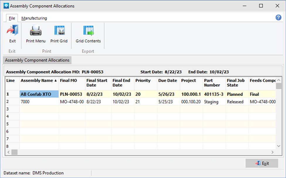 Display Assembly Component Allocations