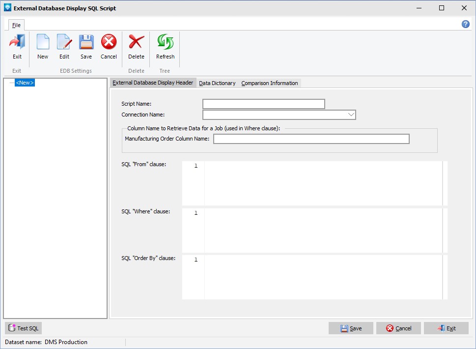 External Database Display SQL Scripts