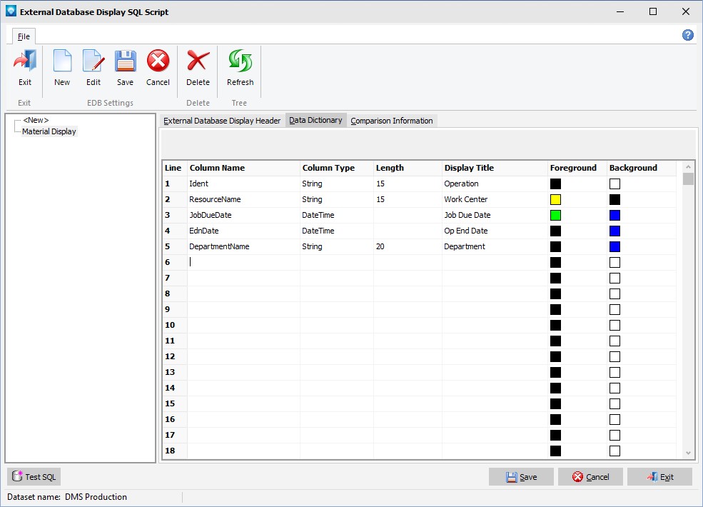 External Database Display SQL Scripts
