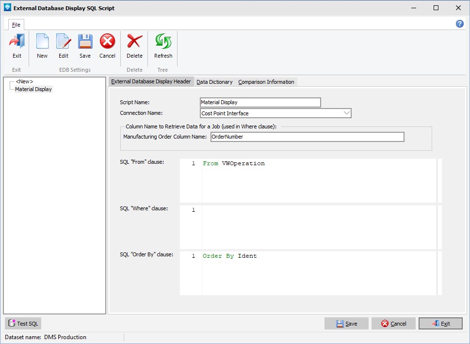 External Database Display SQL Scripts